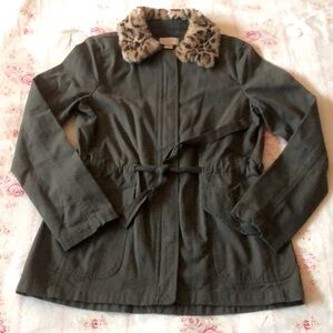 LOFT  Cargo / Utility Jacket With Faux Fur Leopard print Collar size S